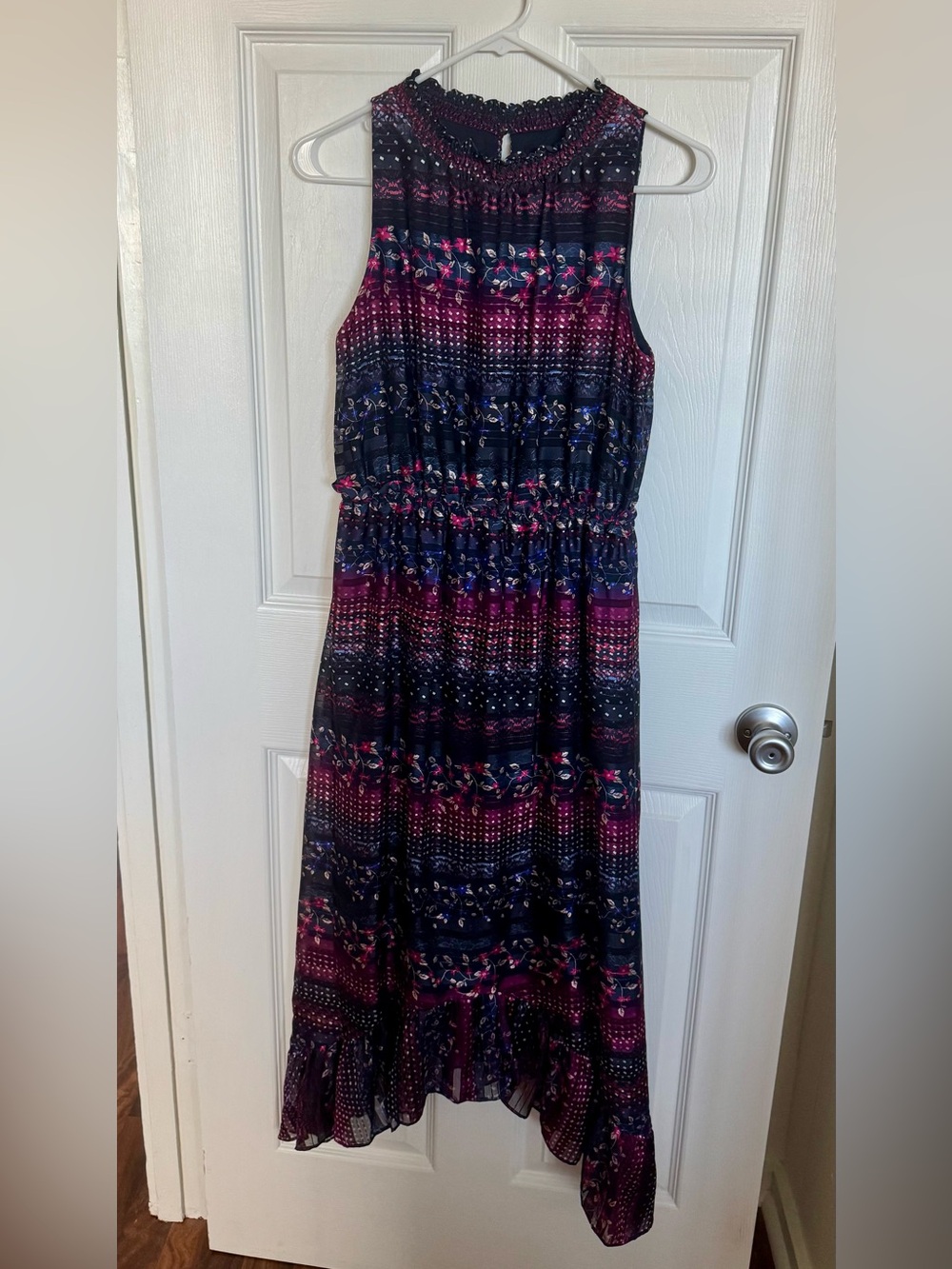 Kensie Navy and Magenta High-Low Maxi Dress